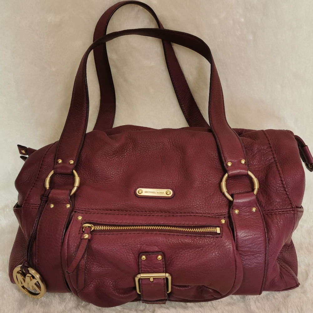 Michael Kors Pebbled Leather Satchel Shoulder Bag in Purple Fuschia